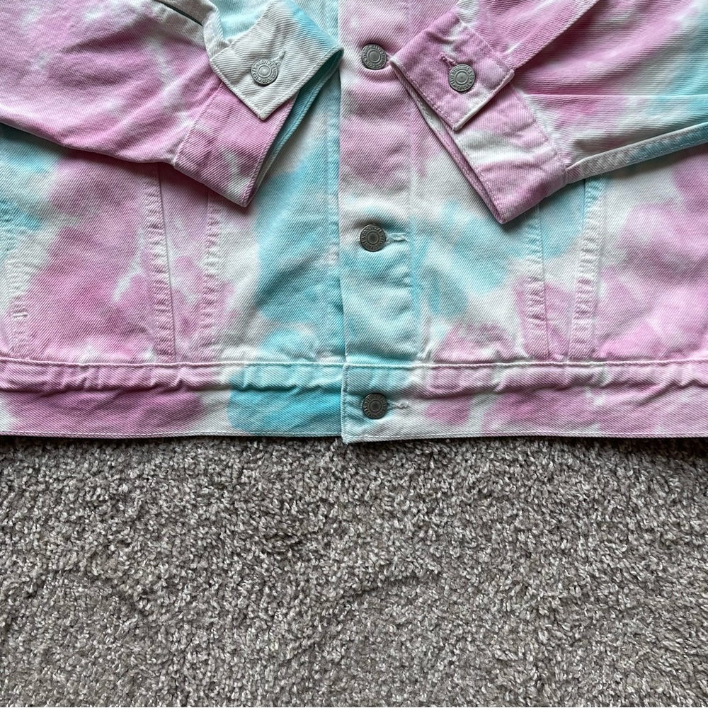 PRIDE OVERSIZED TRUCKER JEAN DENIM JACKET MENS SIZE TIE DYE METAL BUTTONS PINK - Picture 7 of 8